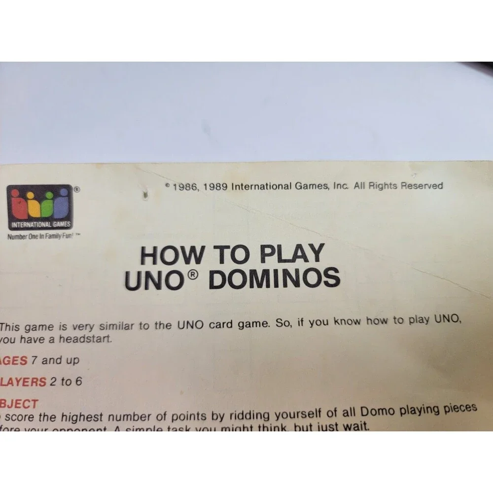 Vintage UNO Dominos Game 1986/1989 International Games Tiles Instructions 5...